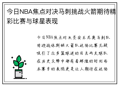 今日NBA焦点对决马刺挑战火箭期待精彩比赛与球星表现